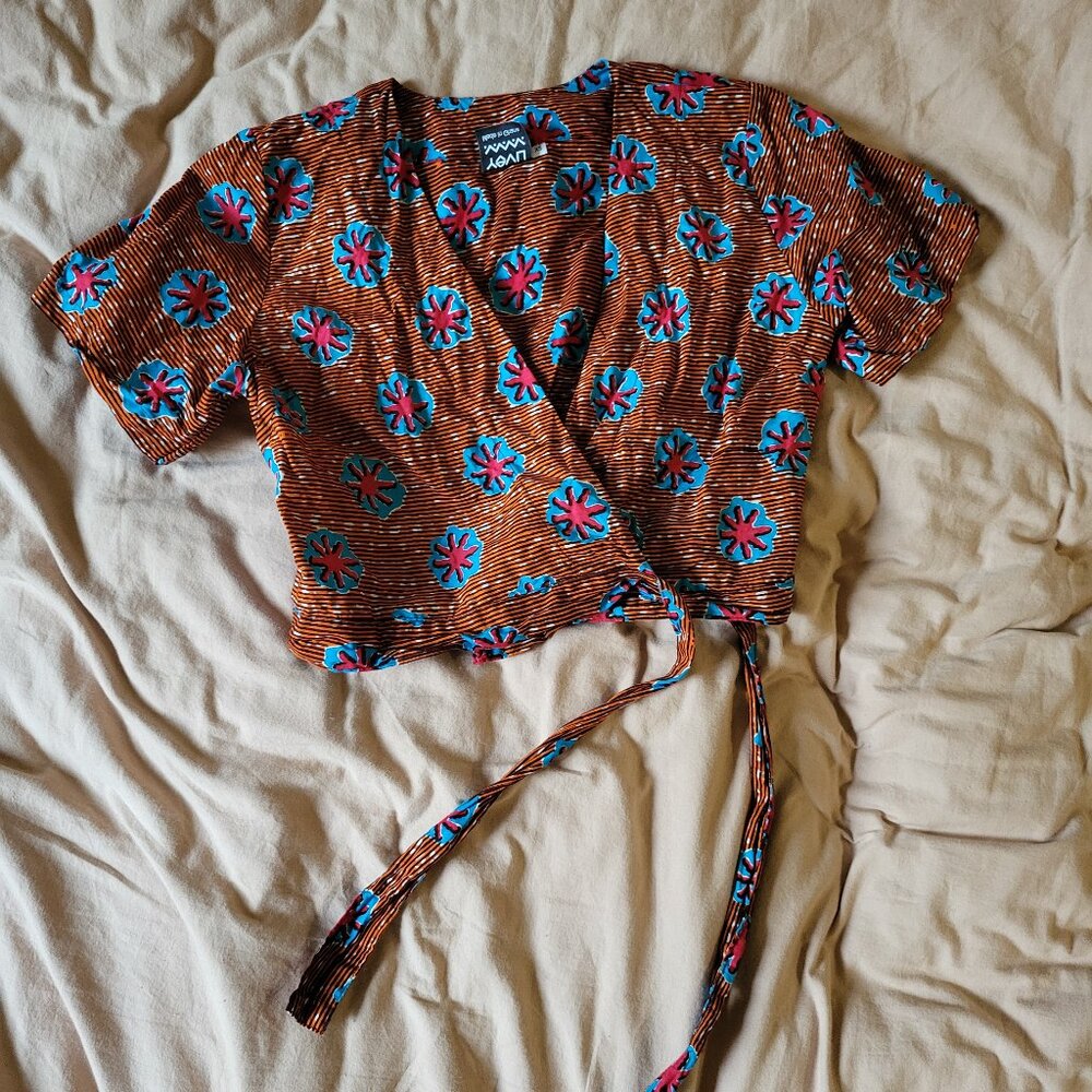 Brown Floral Wrap Crop Top